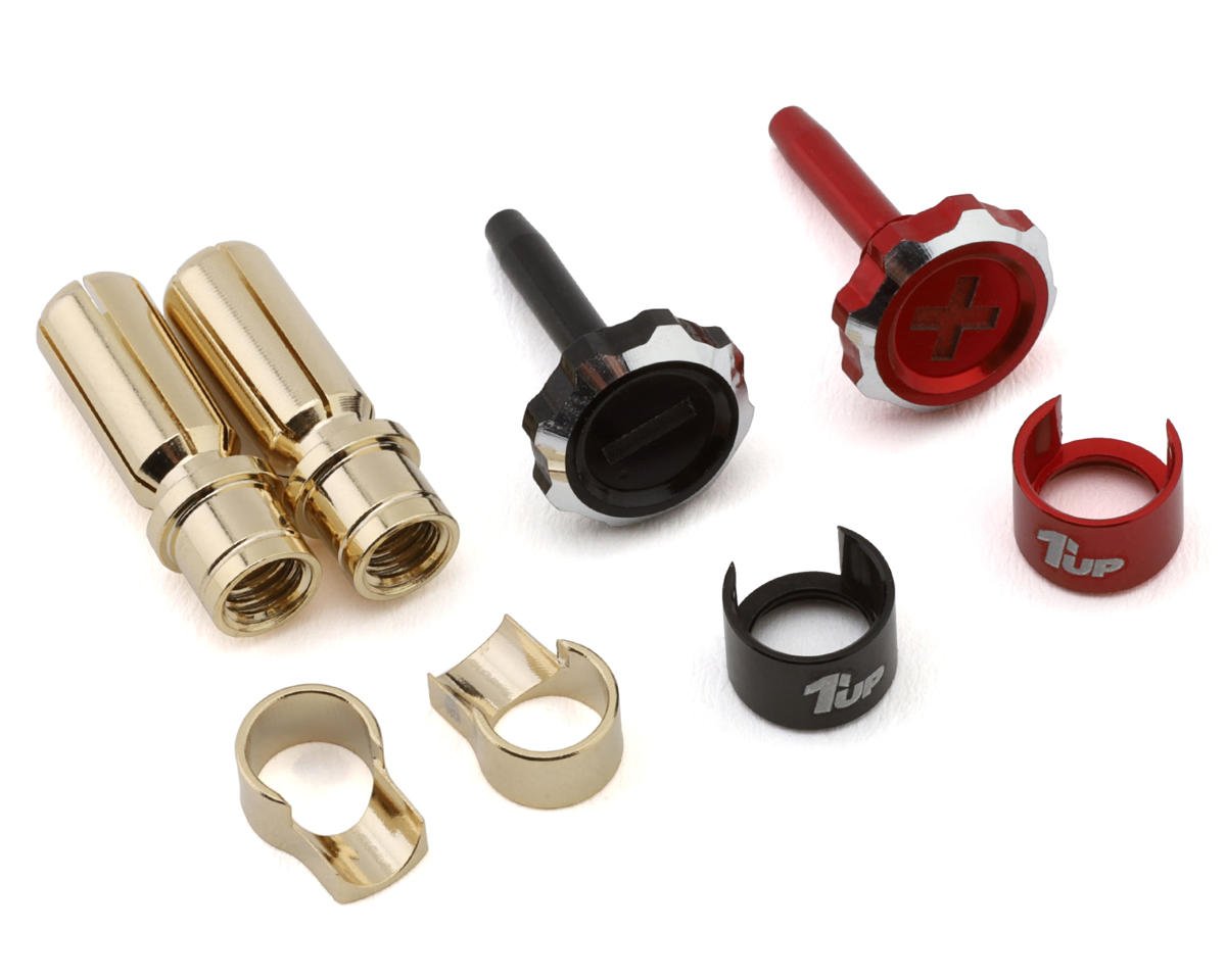 1UP Racing "Lockdown" Adjustable Bullet Plug Grips w/5mm Bullets (Red/Black), 1UP190455