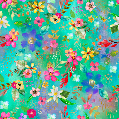 3 WISHES - Back to the Farm by Connie Haley - Floral Farm - Turquoise