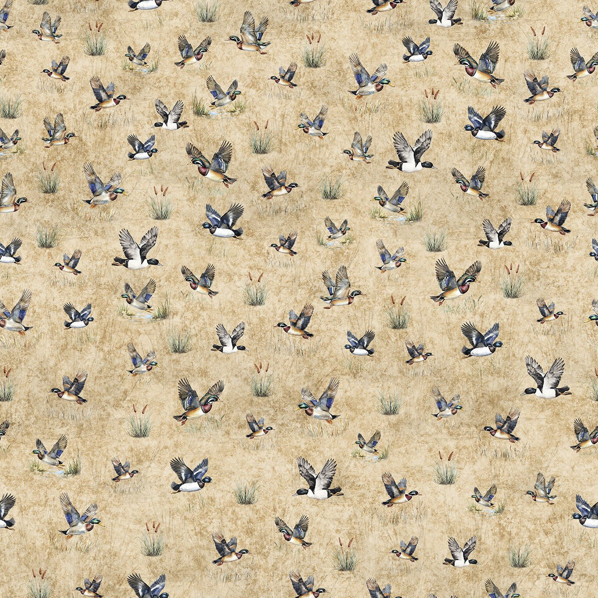 QT FABRICS - Forest, Field & Stream by Morris Creative - Ducks - Tan
