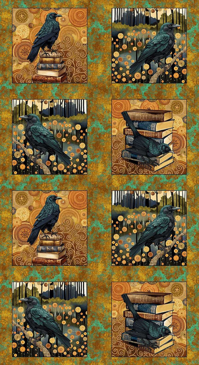 HENRY GLASS - Crow-Mazing by Jan Mott - PANEL - Crow Blocks - Ochre Multi - PL1042-