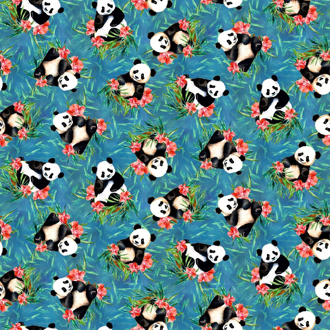 BLANK QUILTING - Panda Paradise - Digital - Tossed Pandas - Teal