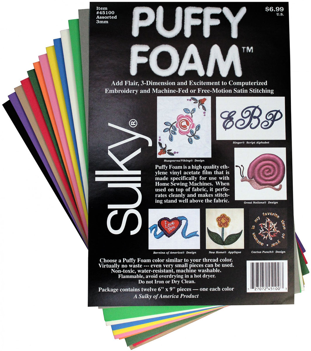 Sulky - Puffy Foam - 12 Color Assortment - 3mm 1 6in x 9in