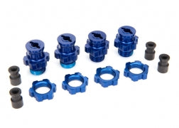 Traxxas 5853X Wheel hubs, splined, 17mm, short (2), long (2) (blue-anodized) / wheel nuts, splined, 17mm (blue-anodized) (4)/ hub retainer M4 X 0.7 (4)/ axle pin (4) (Slash 2WD)