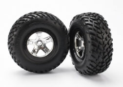 Traxxas 5873X SCT Satin Chrome & Black Wheels & Off-Road Tires (2)