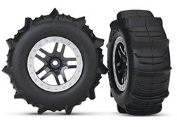 Traxxas 5891 Black & Satin Chrome Wheels with Paddle Tires (2)