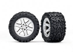 Traxxas 6774R Tires & wheels, assembled, glued ( 2.8') ( RXT satin chrome wheels, Talon Extreme tires, foam inserts) ( 2WD electric rear) (2) ( TSM rated)