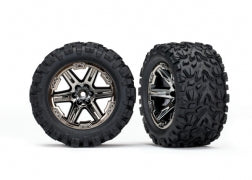 Traxxas 6774X Tires & wheels, assembled, glued (2.8') (RXT black chrome wheels, Talon Extreme tires, foam inserts) (2WD electric rear) (2) (TSM rated)