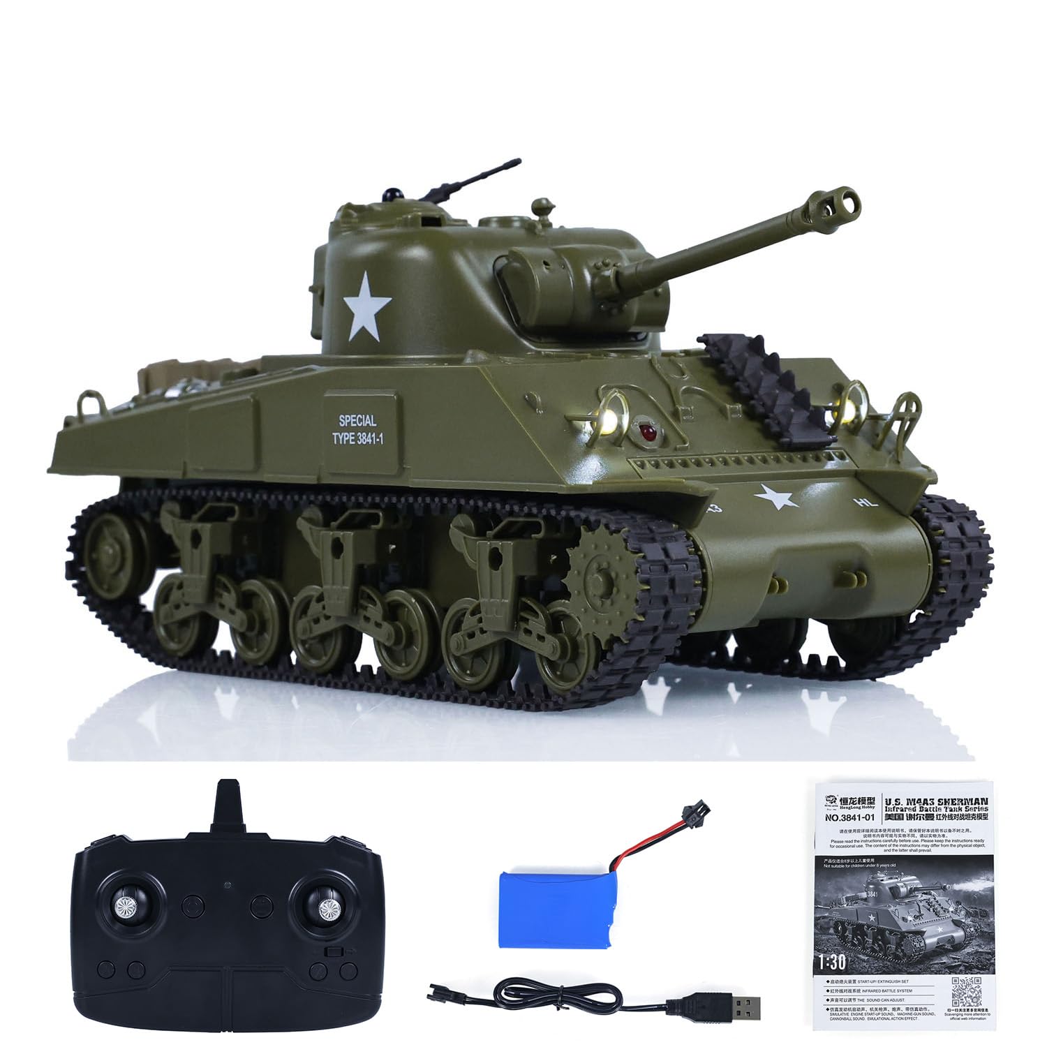 Heng Long 1/30 U.S. M4A3 SHERMAN EASY EIGHT IR TANK, BATTLE SOUNDS, ROTATING TURRET