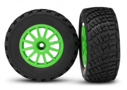 Traxxas 7473X Tires & wheels, assembled, glued (Green wheels, BFGoodrich Rally tires)