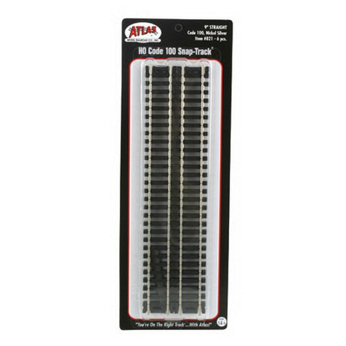 Atlas 0821 HO Scale Code 100 Nickel Silver 9" Straight Snap Track (Pack of 6)