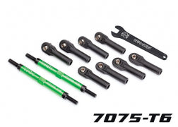 Traxxas 8638GToe links, E-Revo VXL (TUBES green-anodized, 7075-T6 aluminum, stronger than titanium) (144mm) (2)/ rod ends, assembled with steel hollow balls (8)/ aluminum wrench, 8mm (1)