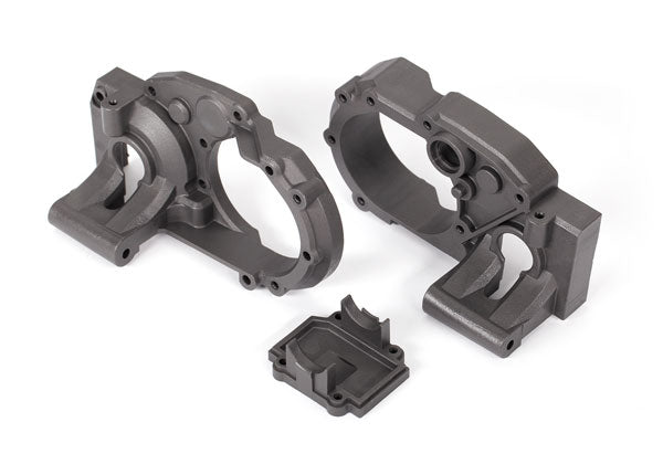 Gearbox halves, left & right/ differential cover (charcoal gray) TRA-9493
