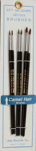 ABS30-6PS ATLAS BRUSH Camel Hair Brush Set (6) (2 each of 1, 2 & 3)