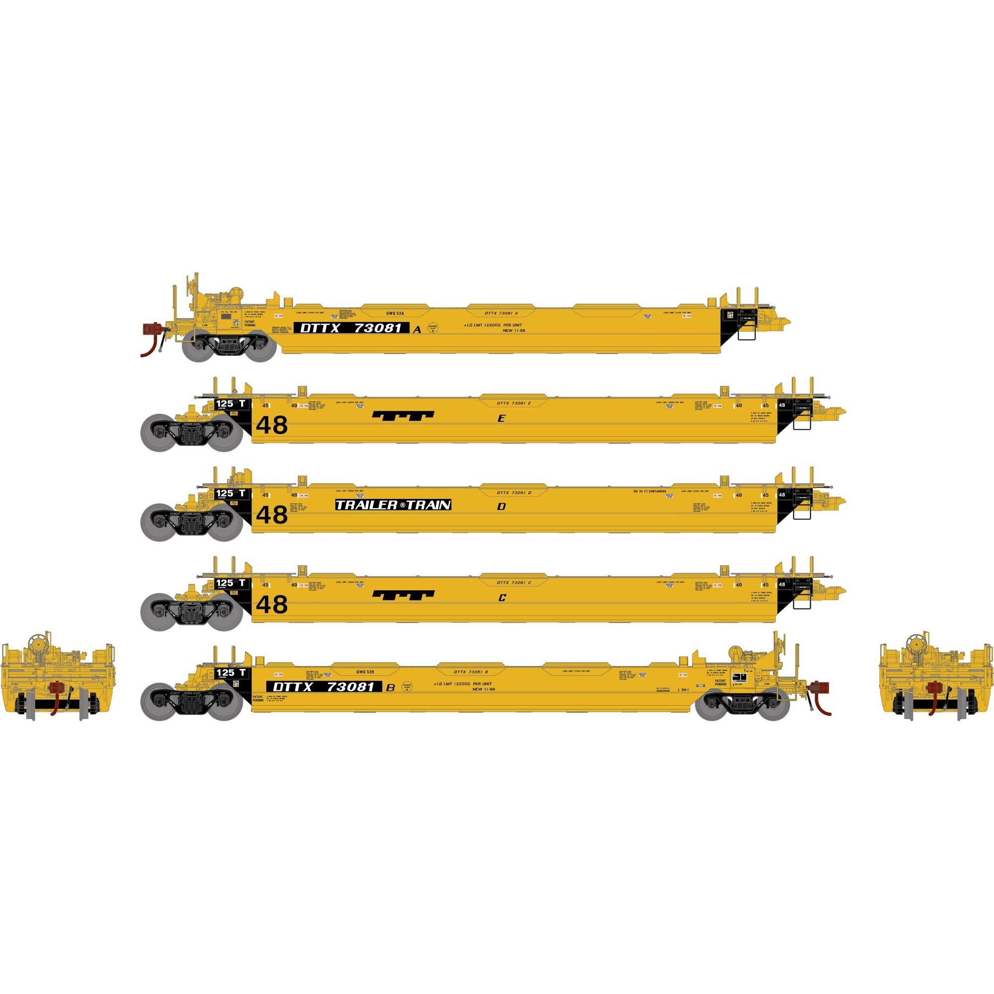 HO Gunderson Maxi-Stack II Well Cars DTTX 'Trailer Train' #73081 (5) (ATHG-1005)