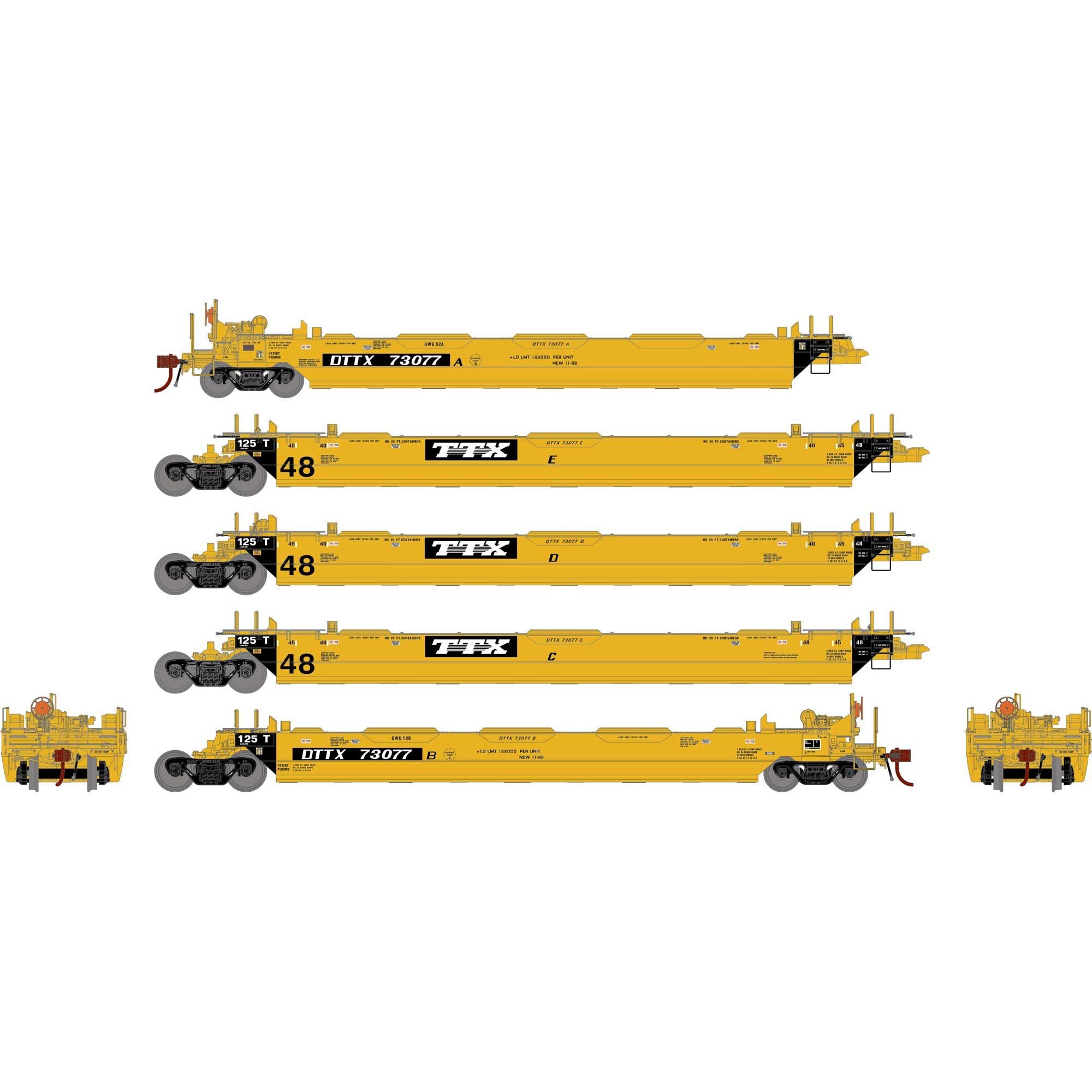 HO Gunderson Maxi-Stack II Well Cars DTTX 'TTX' #73077 (ATHG-1020)