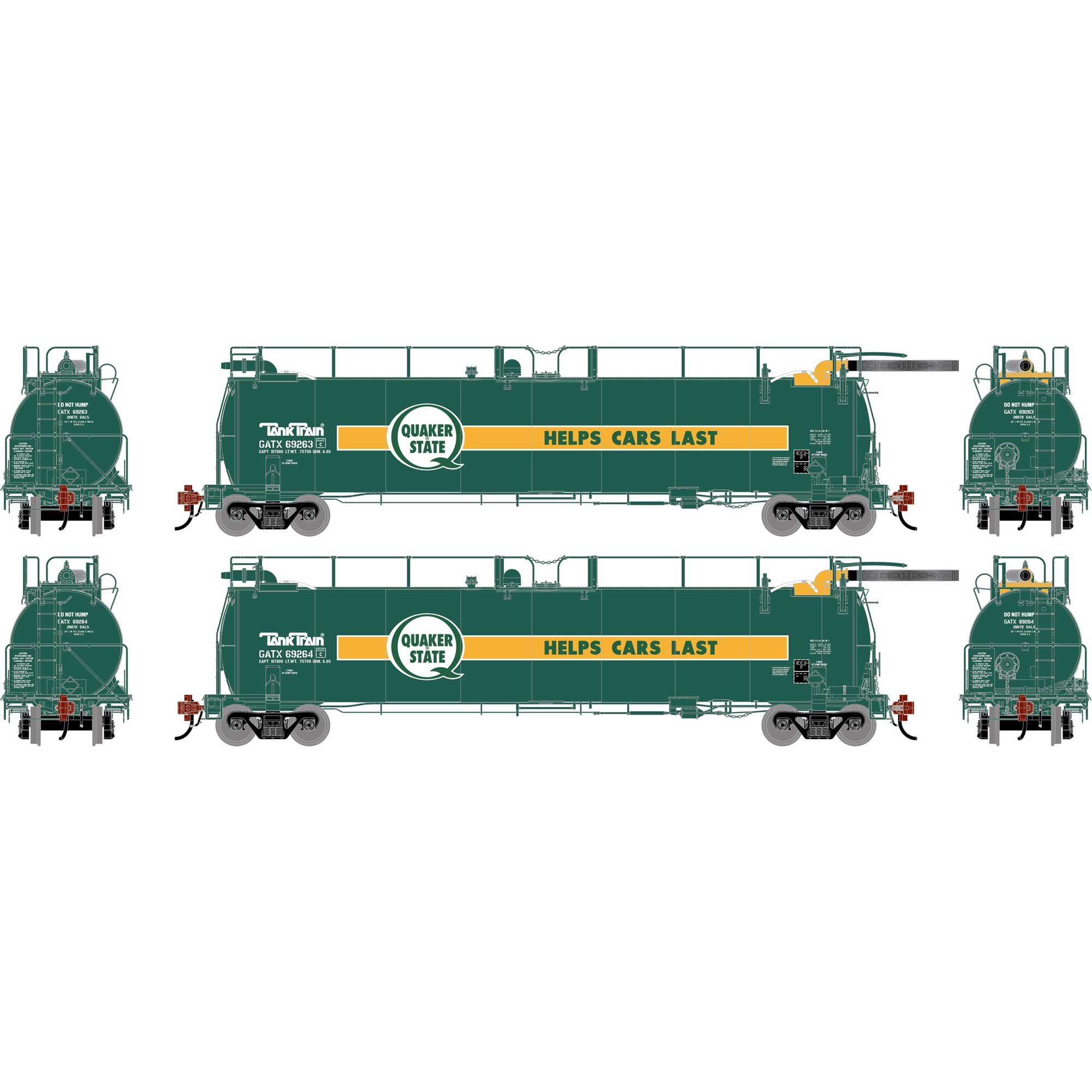 HO TankTrain Intermediate GATX Quaker State Tank Cars (ATHG-1337)