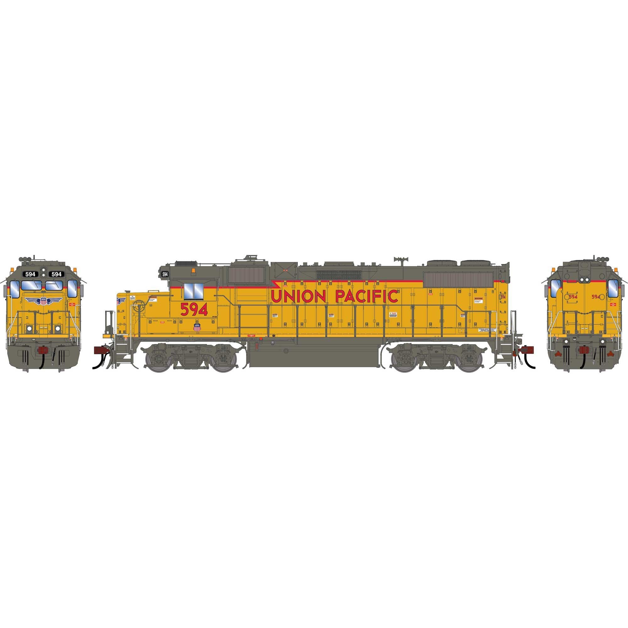HO GEN GP38-2 Locomotive with DCC and Sound UP Baby Wings Yellow Sill #594 (ATHG-1418)