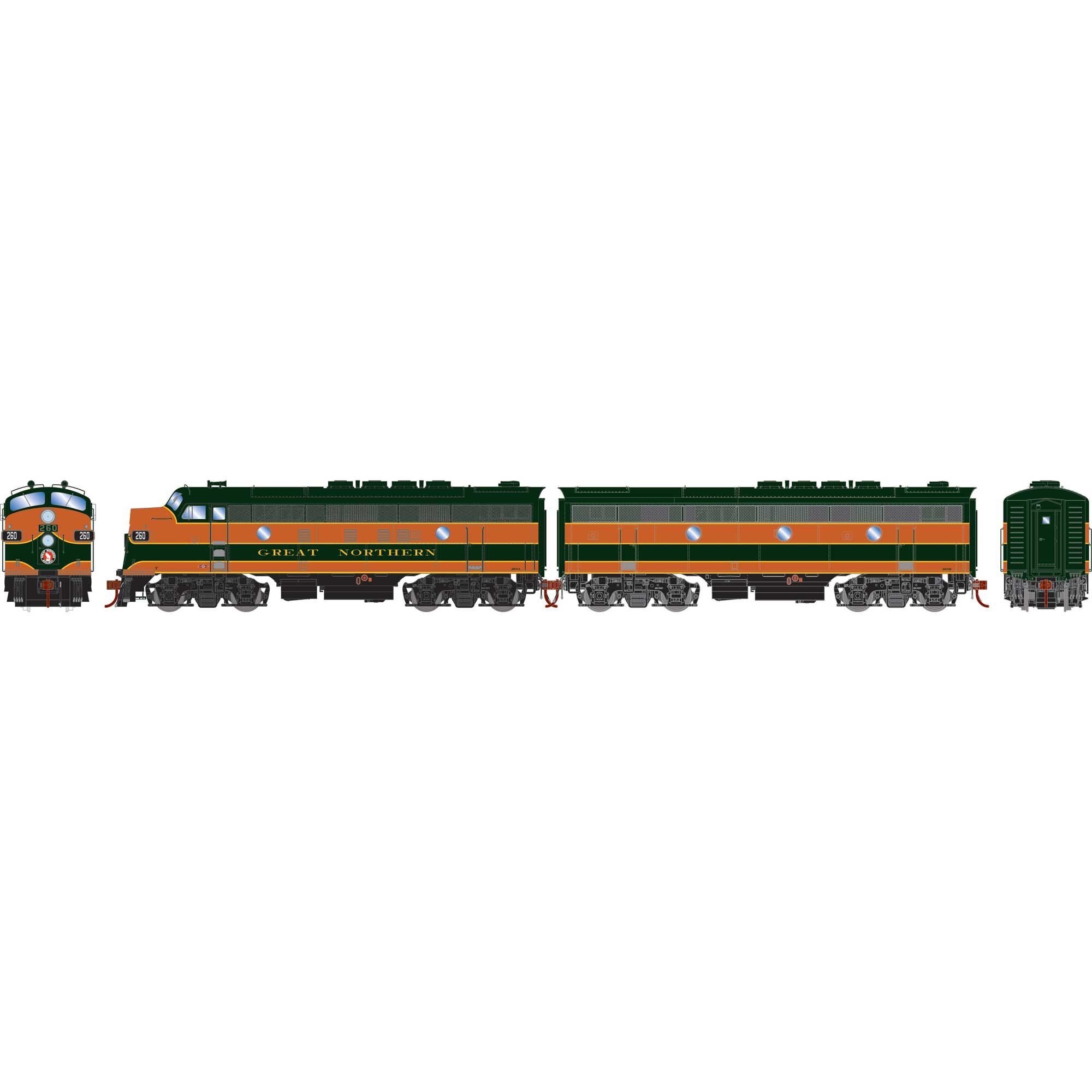HO F3A/F3B Locomotives with DCC and Sound - Passenger GN F3A #260A, F3B #260B (ATHG-1634)