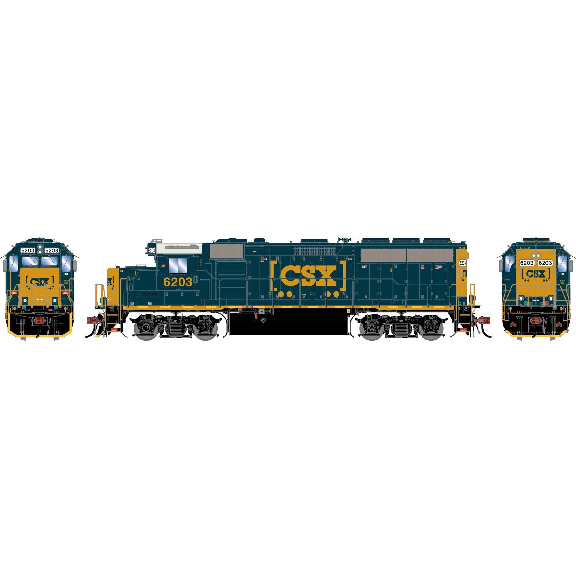 HO GP40-2 Locomotive CSXT Boxcar Logo #6203 (ATHG-1739)