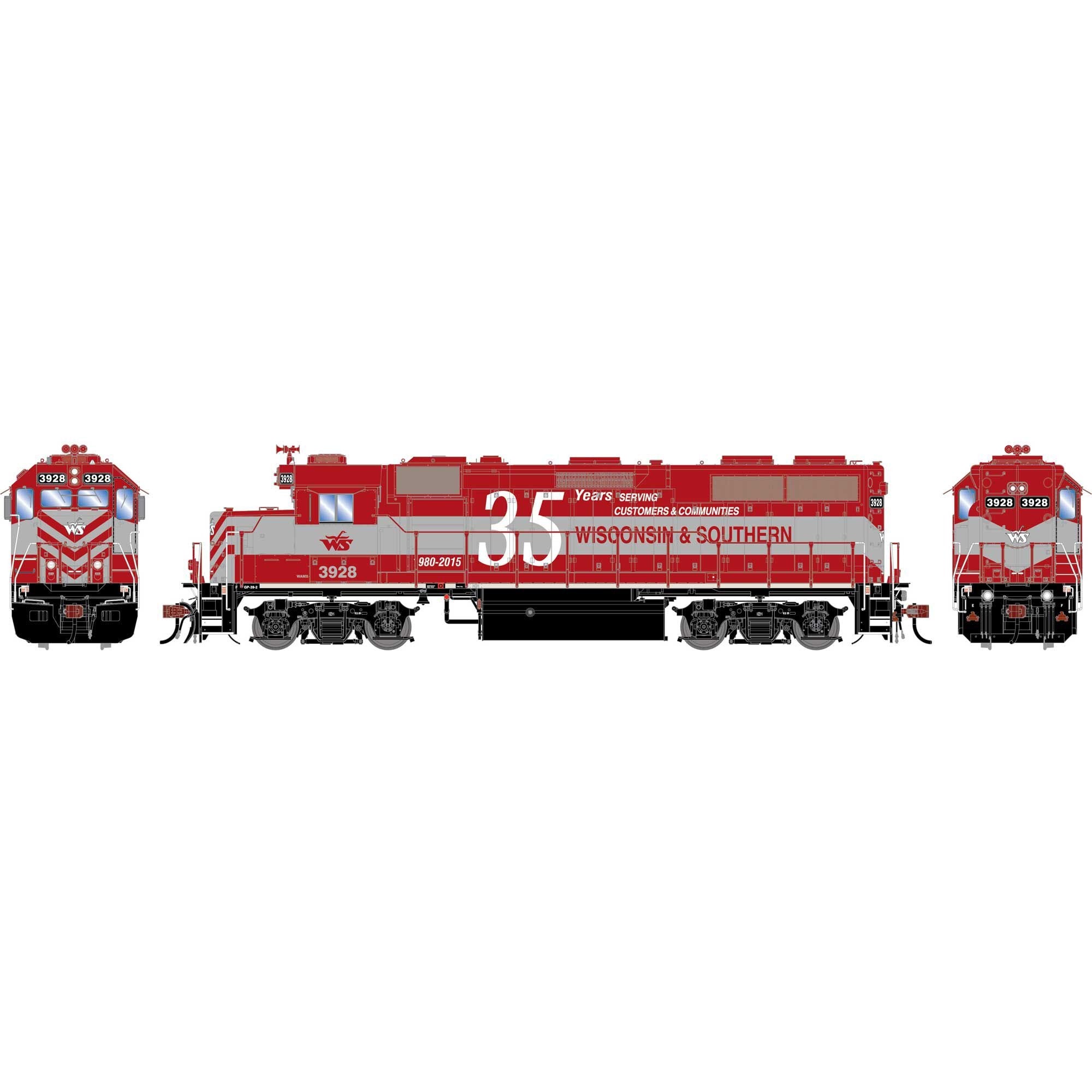 HO GP39-2 PH I Locomotive w/DCC & SOUND WAMX Wisconsin Southern 35th Anniversary #3928 (ATHG-1990)