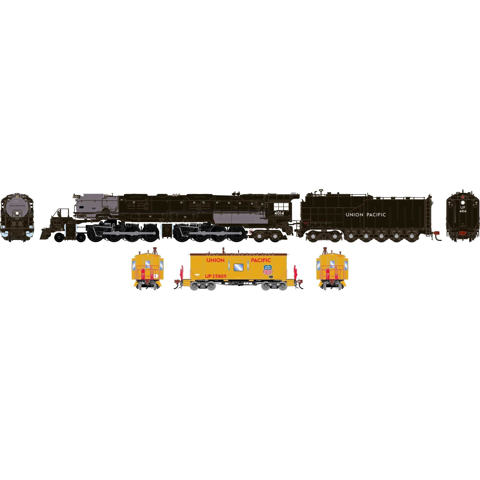HO GEN 4-8-8-4 Big Boy Locomotive w/DCC & Sound and CA-11 Caboose w/Lights & Sound (ATHG-2078)
