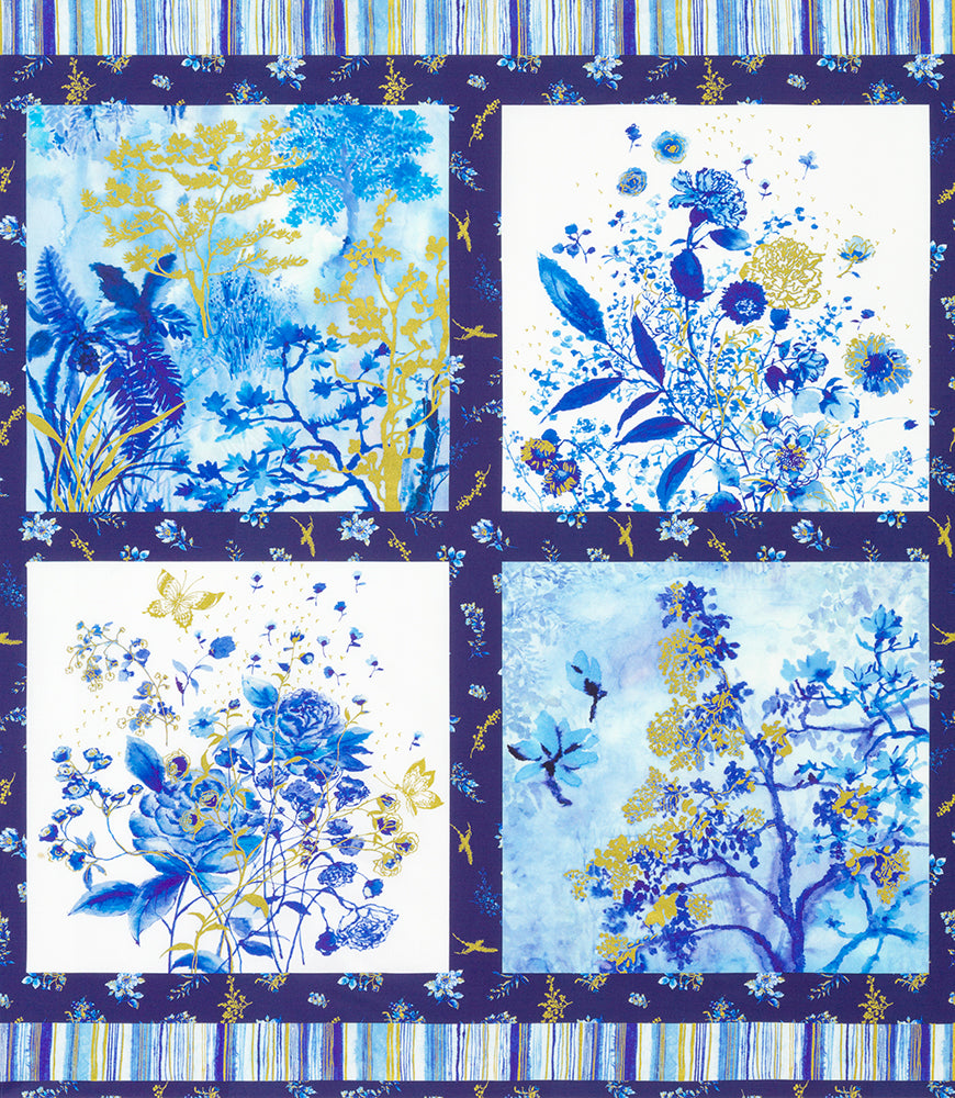 KAUFMAN - Cobalt Bliss by Lauren Wan - Delft - Panel - Multi - PL1215