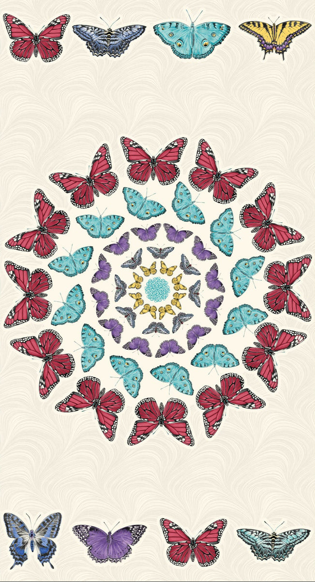 BENARTEX - Circle of Butterflies by Jackie Robinson - PANEL - Cream/Multi - PL1188-