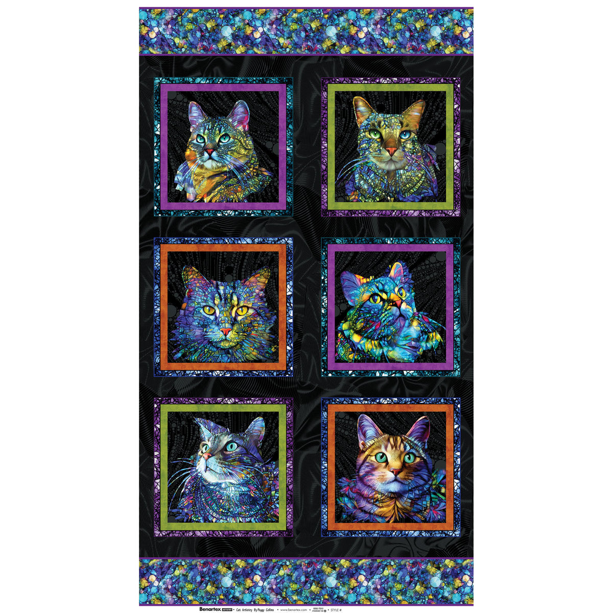 BENARTEX - Cat Artistry by Peggy Collins -Cat Artistry Panel-Black/Multi-Panel-PL1268