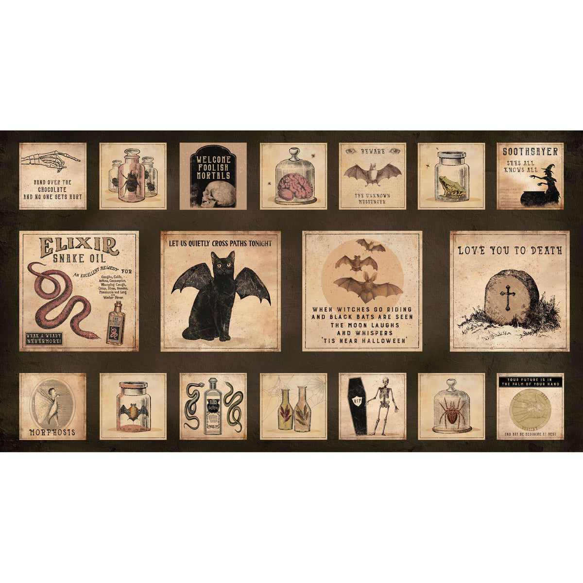 CLOTHWORKS - Gothic Halloween by Dan DiPaolo - PANEL - Blocks - Black - PL1063-
