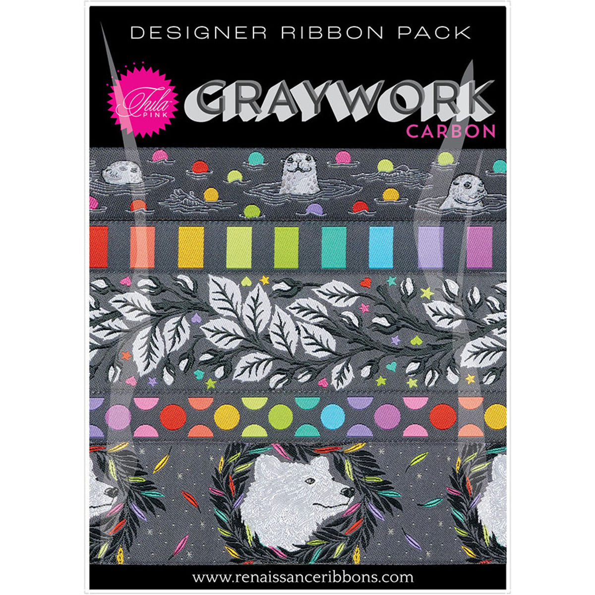 Tula Pink Graywork - Carbon Designer Ribbon Pack by Renaissance Ribbons