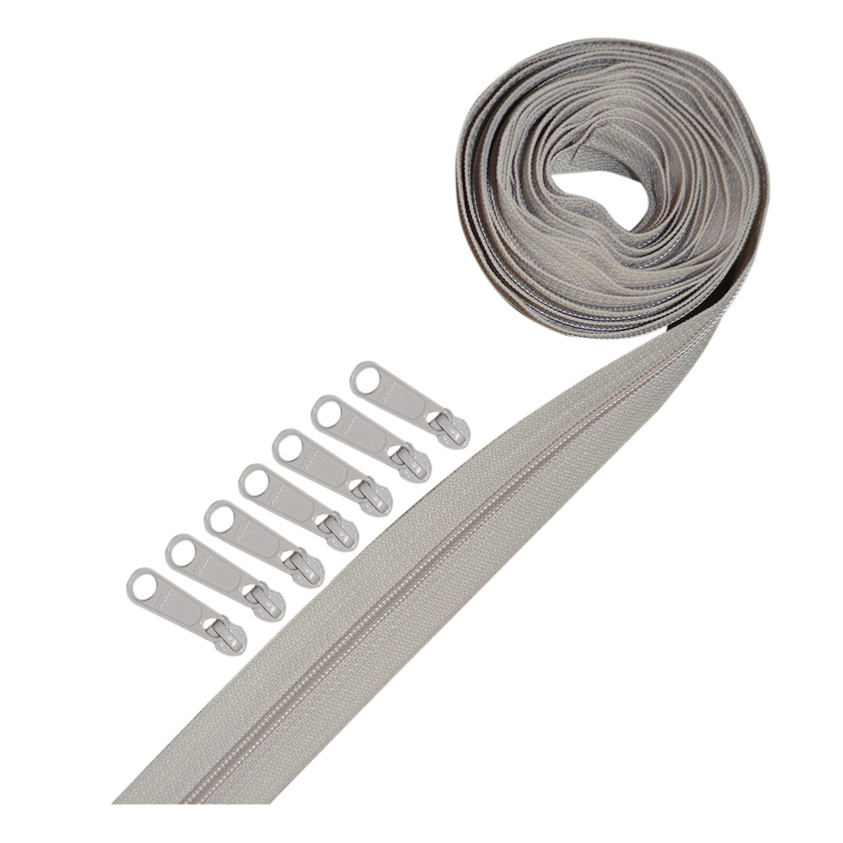 3 yards of Reversible Coil Zipper Tape with 8 Slides Pearl