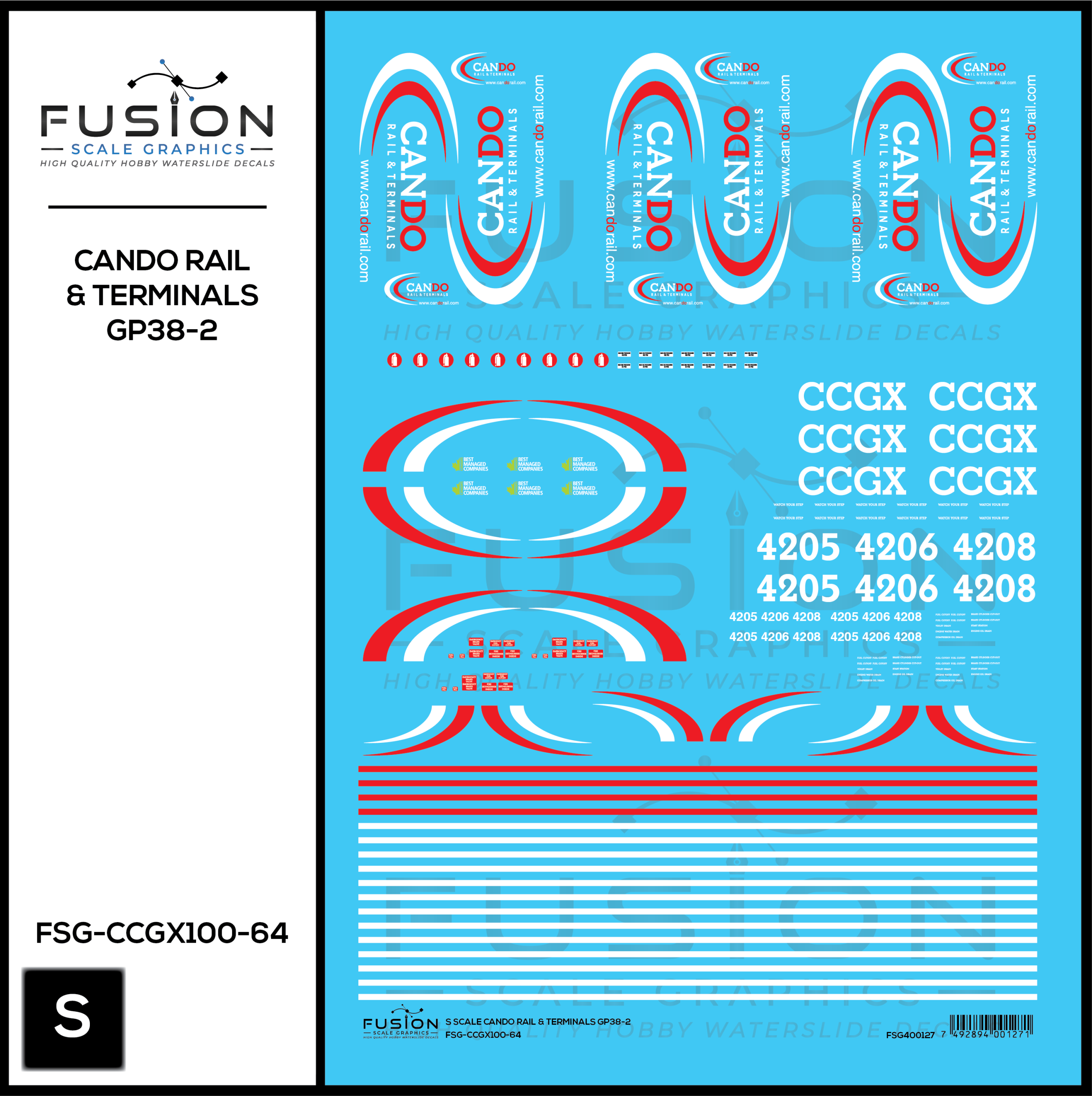 S Scale Cando Rail and Terminals EMD GP38-2 Locomotives Decal Set