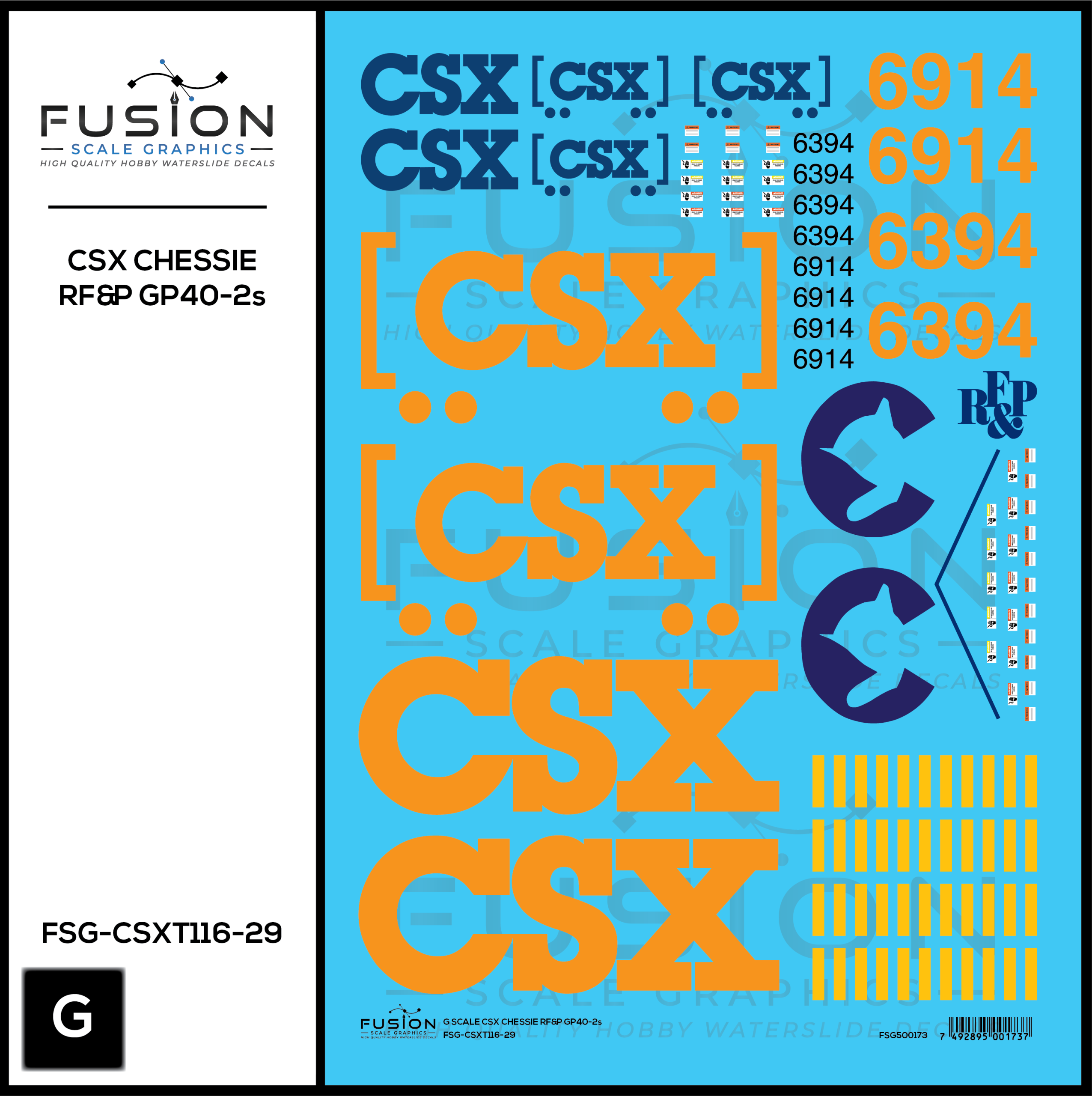 G 1:29 Scale CSX Chessie and RF&PGP40-2 "Heritage" Locomotives Decal Set