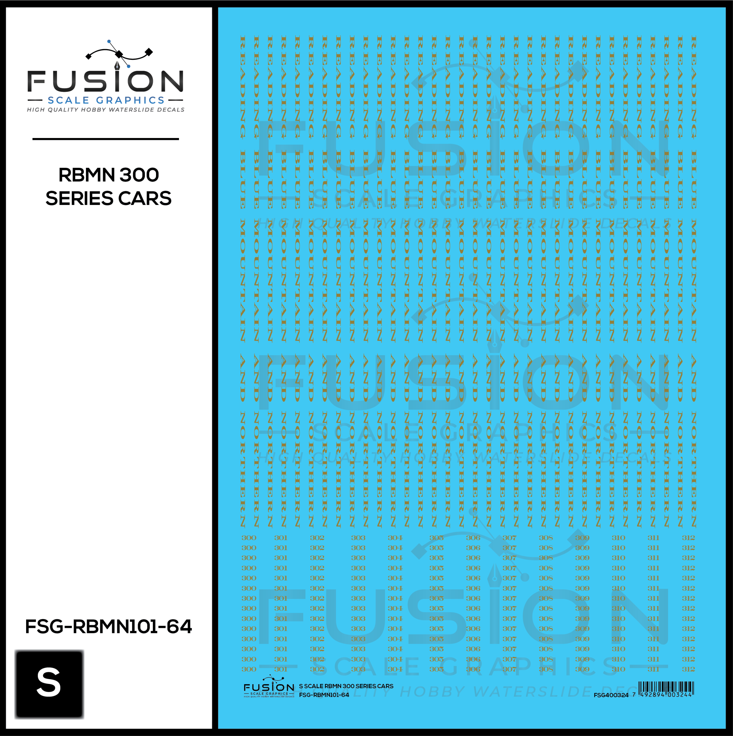 S Scale Reading Blue Mountain & Northern 300 Series Passenger Cars Decal Set