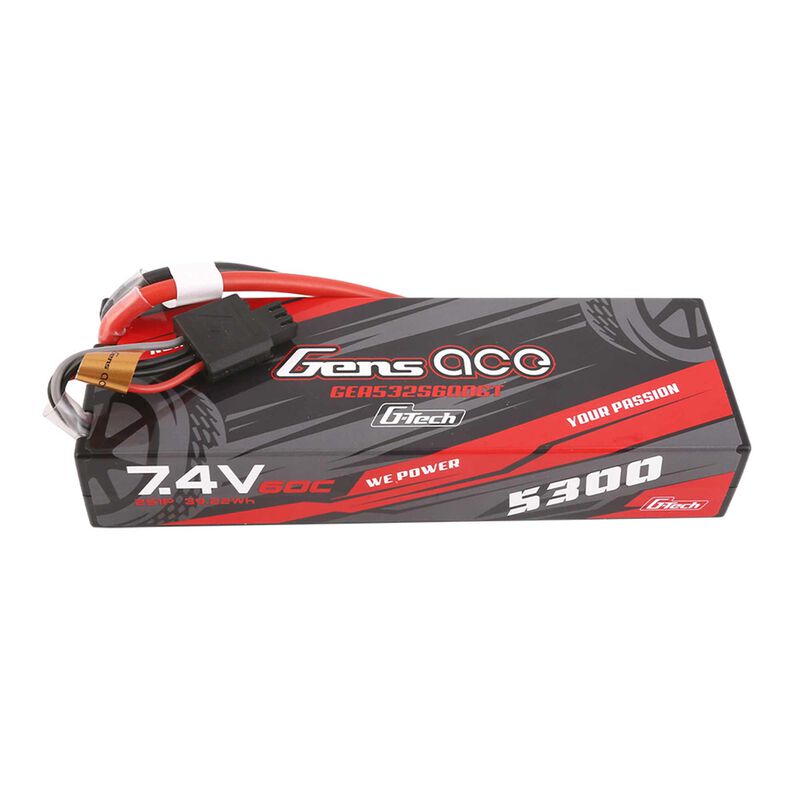 Gens ace 7.4V 5300mAh 2S 60C G-Tech Smart Hardcase LiPo Battery: Deans