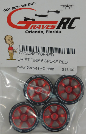 GVSDRFT6SPRED GRAVES RC HOBBIES 6 Spoke Drift Wheel Set 4 pcs - Red