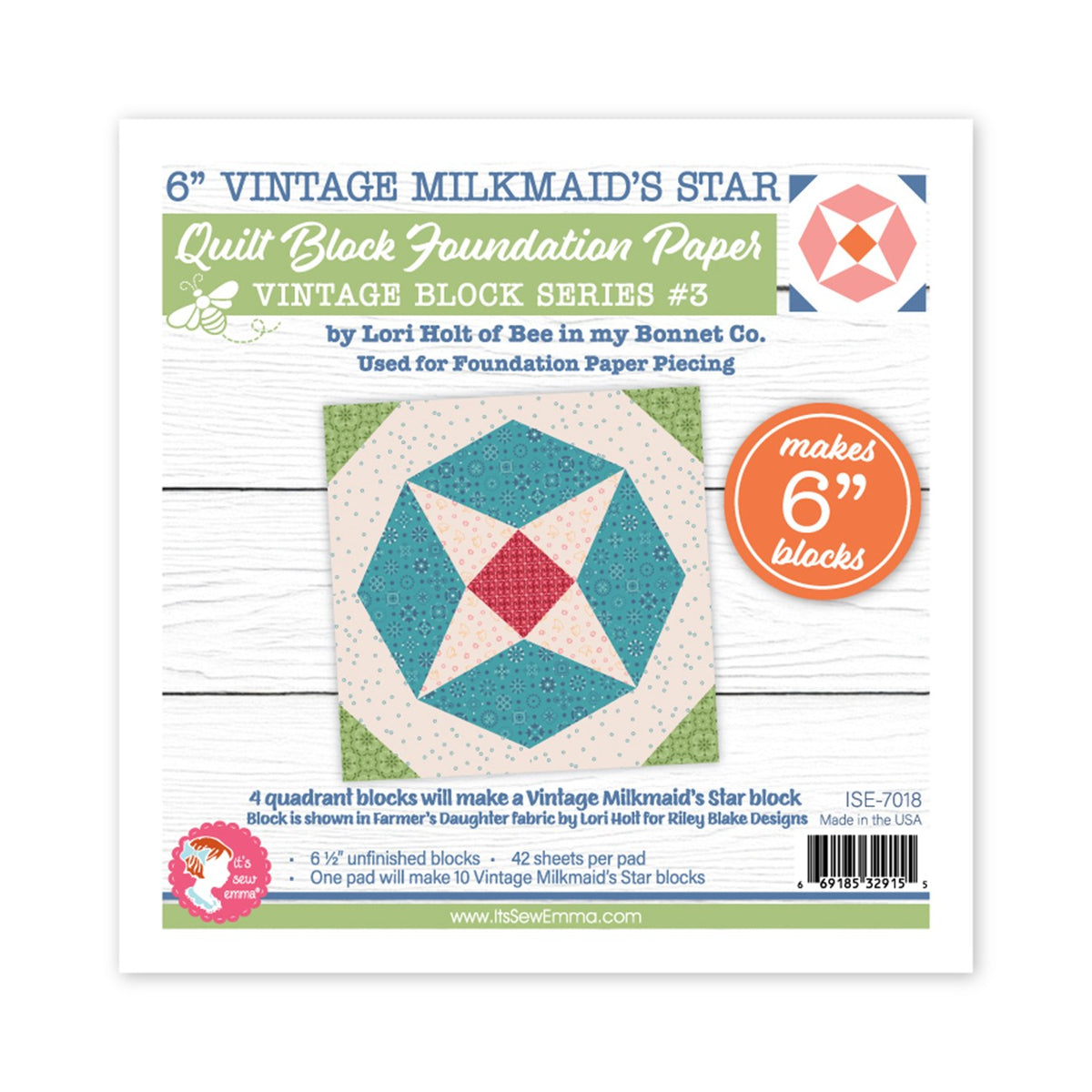 Vintage Milkmaid Star Quilt 6" Foundation Paper by Lori Holt