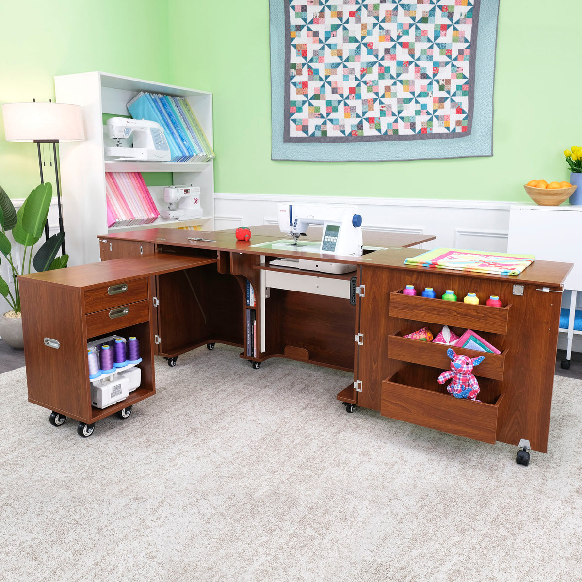 Kangaroo Kabinets Aussie Dual Rail Electric Sewing Cabinet - Teak