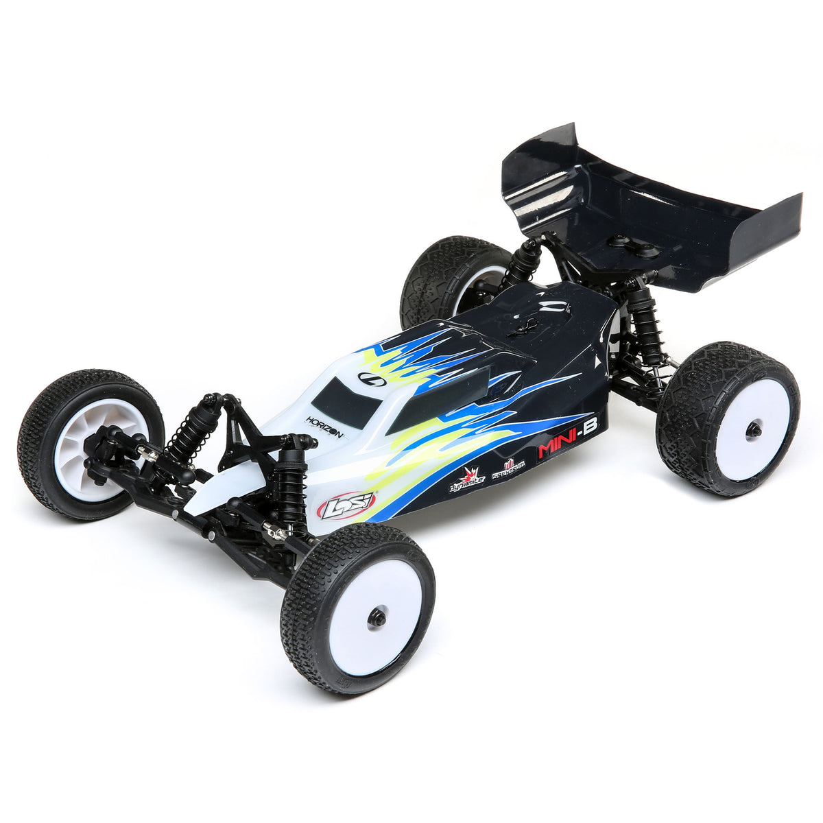 LOS01016T2 Mini-B, Brushed, RTR: 1/16 2WD Buggy, Black/White