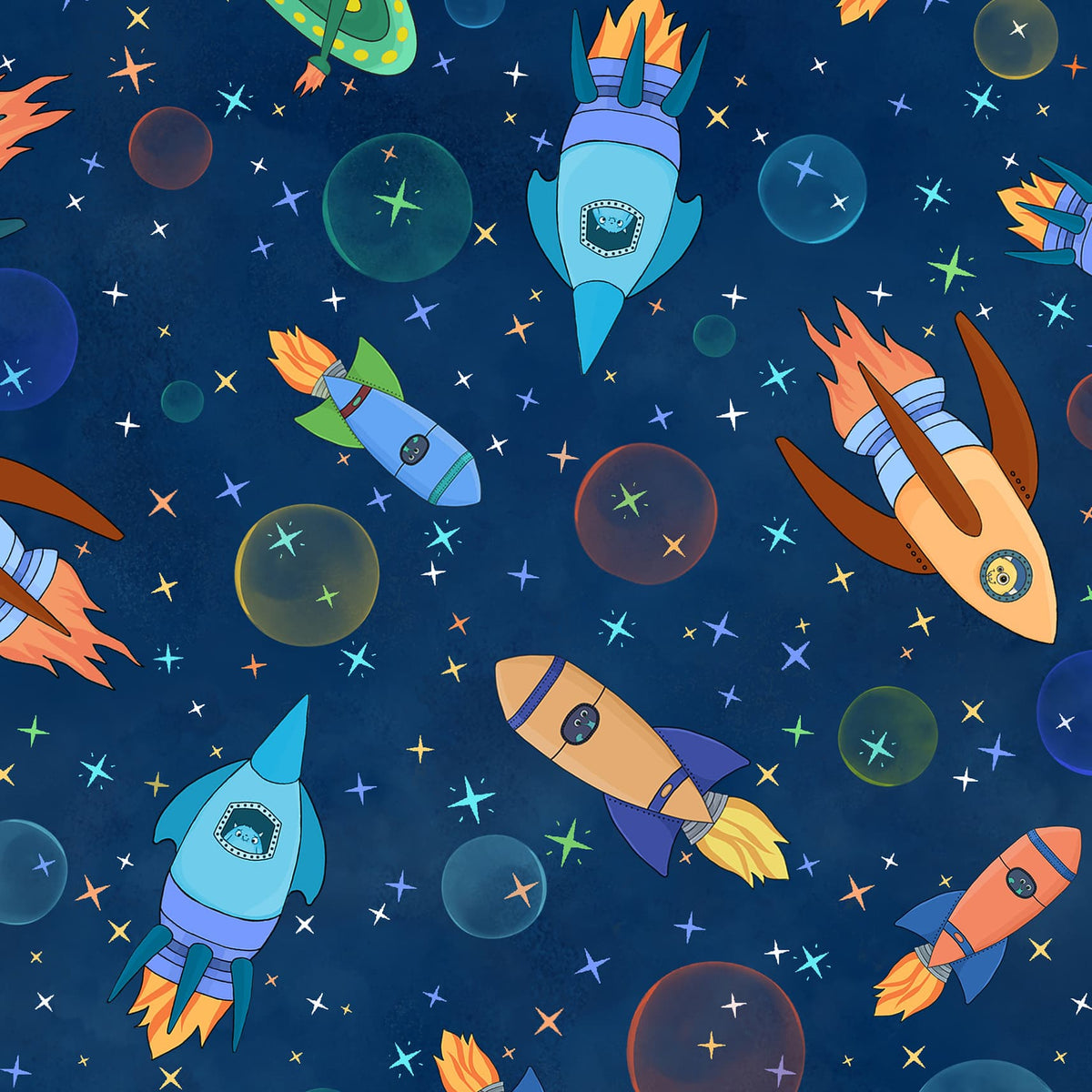 MAYWOOD - Space Monsters by Maywood - Rush Hour Spaceships - Dark Navy/Multi