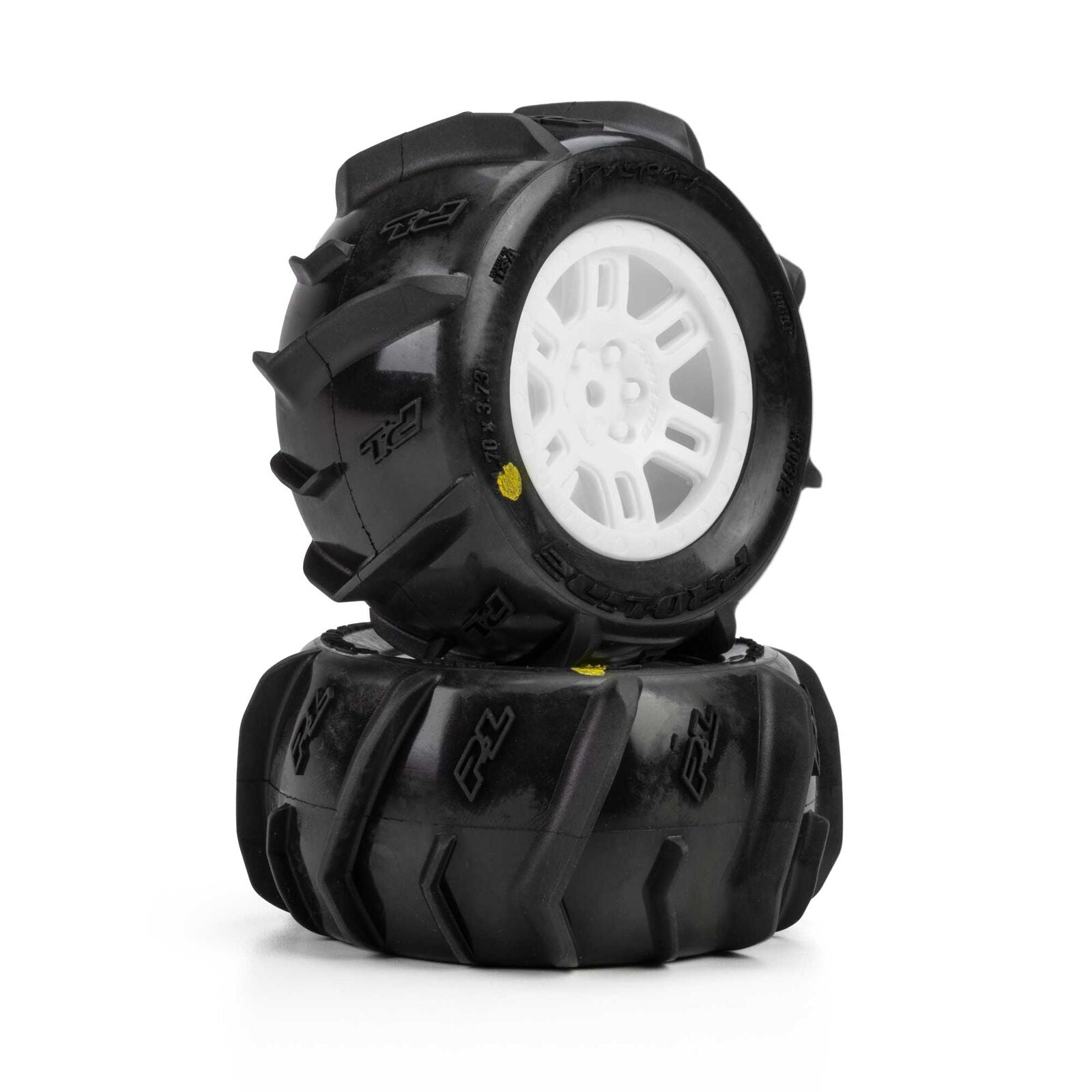 Pro-Line Racing 1/16 Dumont Front/Rear Paddle Tires Mounted 12mm White Split Six (2): ARRMA MINI KRATON(PRO1031213)