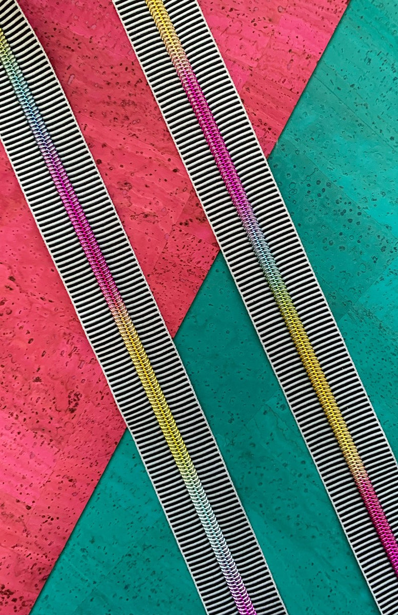 Black Stripe Zipper Tape with Rainbow Teeth by Shayla Wolf