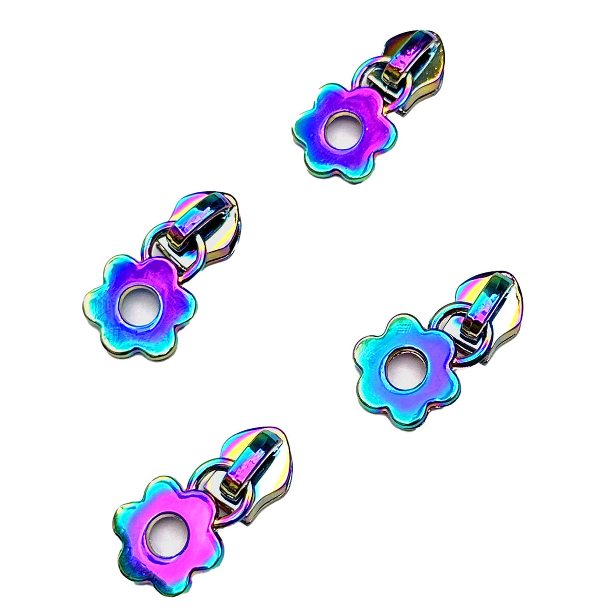 Iridescent Flower Zipper Pulls 4 count