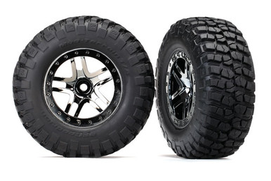 TRA6873T TRAXXAS Tires & wheels, assembled, glued (SCT Split-Spoke black chrome beadlock style wheels, BFGoodrich Mud-Terrain™ T/A KM2 ultra-soft S1 compound off-road racing tires, foam inserts) (2) (4WD f/r, 2WD rear) (TSM rated)