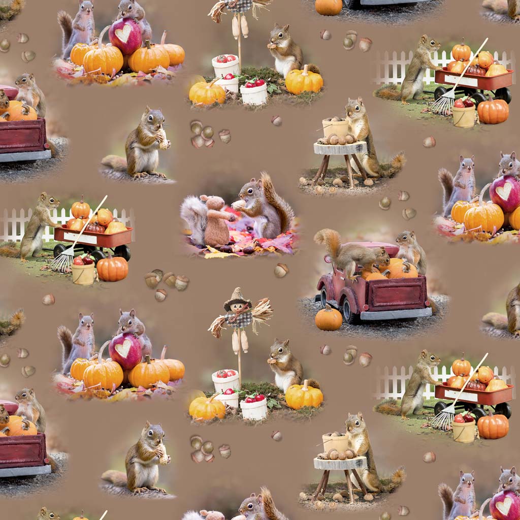 CLOTHWORKS - The Secret Life of Squirrels 3 by Nancy Rose - Digital - Toile - Caramel