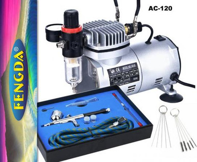 Fengda AC-120 Compressor with Airbrush Kit and Tools