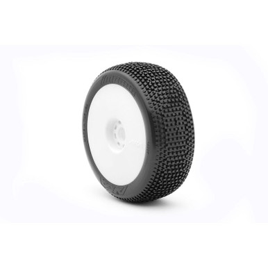 AKA14007XRW AKA RACING 1/8 Impact Soft Long Wear Pre-Mounted Tires, White EVO Wheels (2): Buggy