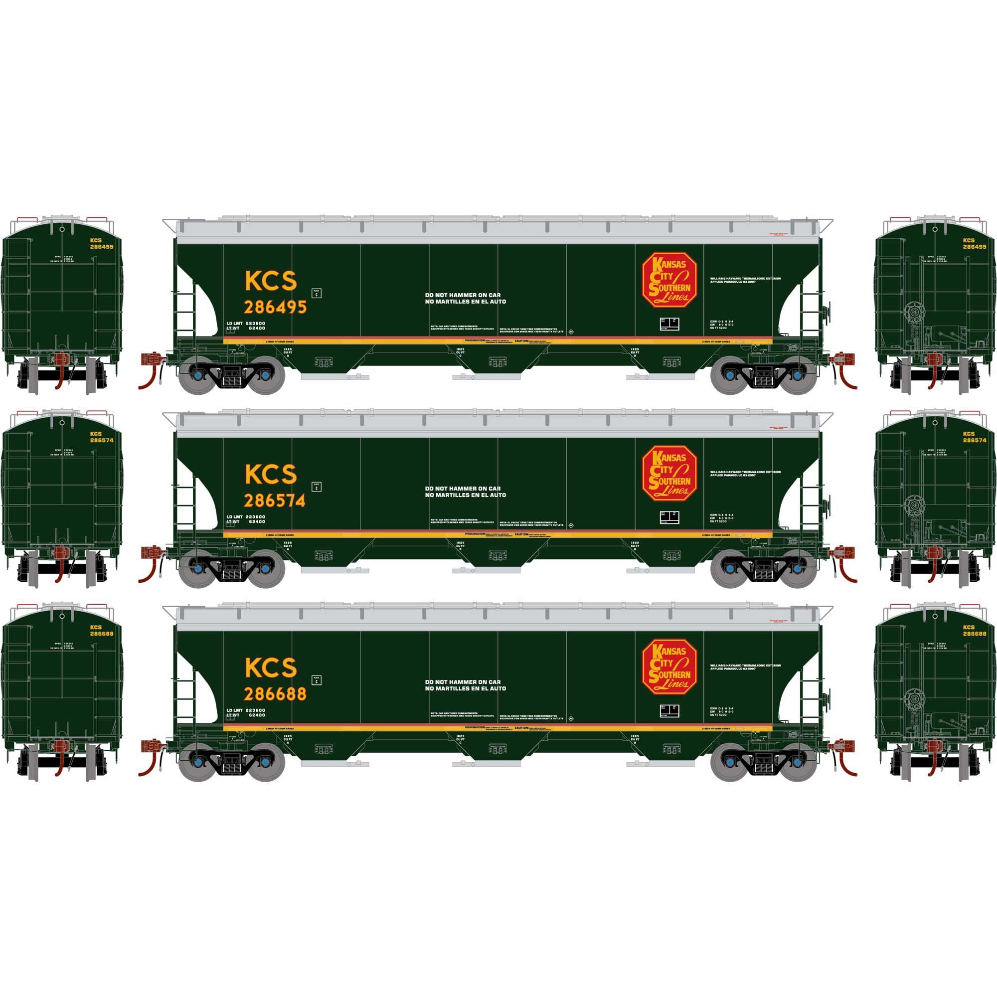 HO GEN Trinity 5161 Covered Hopper KCS #286495/286574/286688 (3 Pack) (ATHG-1067)