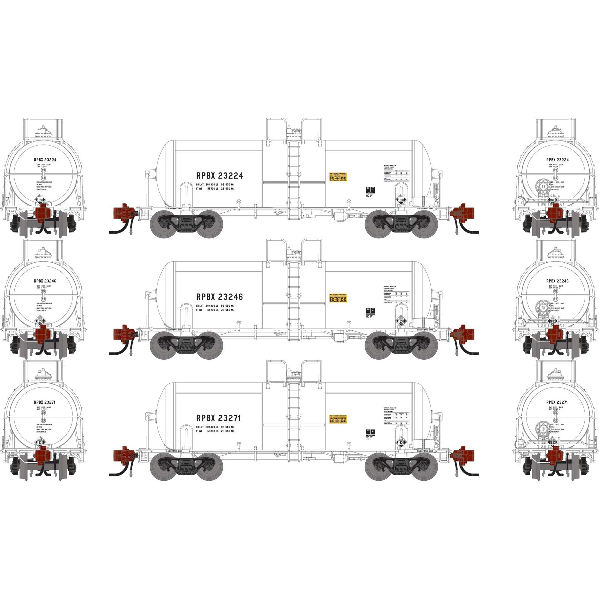 N 13K Gallon Acid Tank Car RPBX #23224 #23246 #23271 (3) (ATHG-1483)