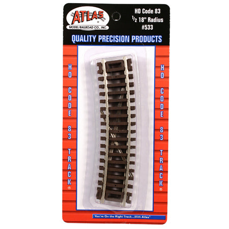 Atlas 533 HO Scale Code 83 18" Radius 1/2 Curve Track